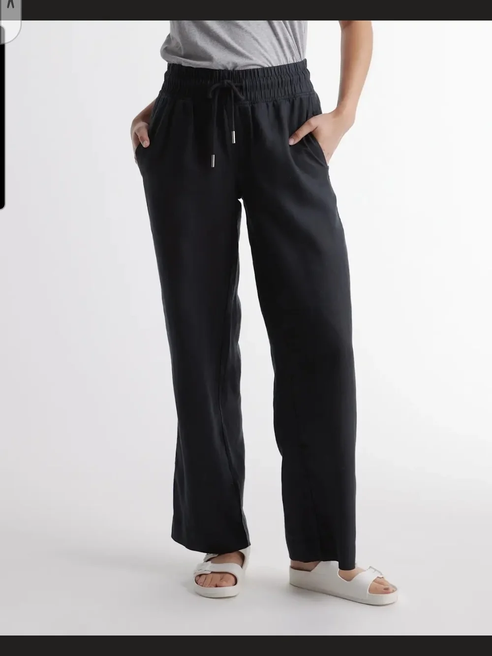 Quince NWT Black European Linen Wide-Leg Drawstring Pants